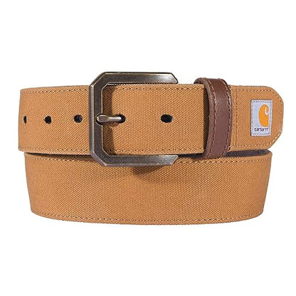 Carhartt Men's Casual Rugged Canvas Duck Belt, W/Antique Brass Buckle and Contrast Curdoroy Backing - color: Carhartt Brown, size: 38