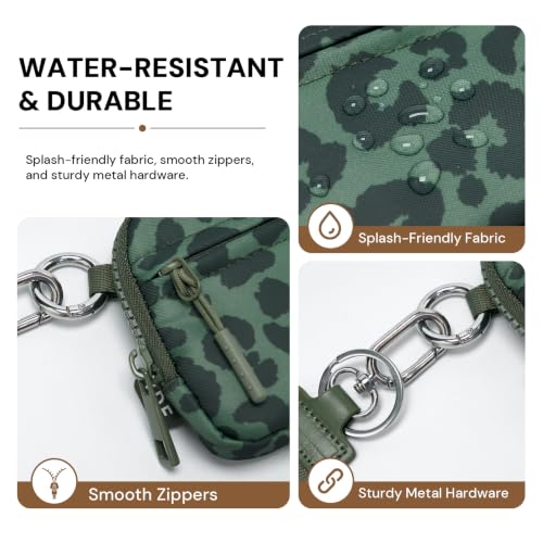 Small Wristlet Wallets for Women with Clear ID Window, Keychain Coin Purse | Organized Interior with 3 Card Slots, Inner Mesh Pouch, Lipstick Holder, Metal Key Ring and Detachable Wrist Strap - color: Sage Green Leopard