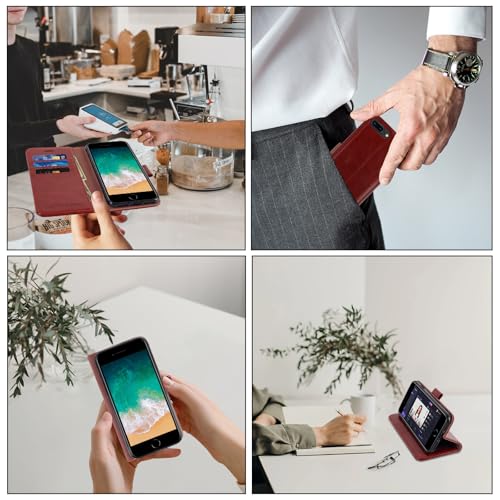 MONASAY Wallet Case for iPhone 8/7 Plus with 3 Card Holders - Burgundy | Kickstand,RFID Blocking,6.6 feet of shock absorption,PU Leather,Strong Magnetic Closure,Fits 5.5 inch ONLY,screen Protector - color: Burgundy