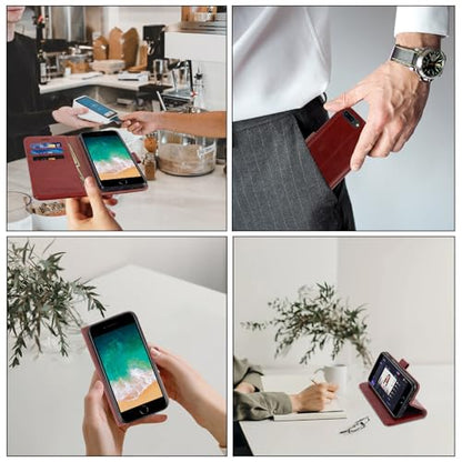 MONASAY Wallet Case for iPhone 8/7 Plus with 3 Card Holders - Burgundy | Kickstand,RFID Blocking,6.6 feet of shock absorption,PU Leather,Strong Magnetic Closure,Fits 5.5 inch ONLY,screen Protector - color: Burgundy