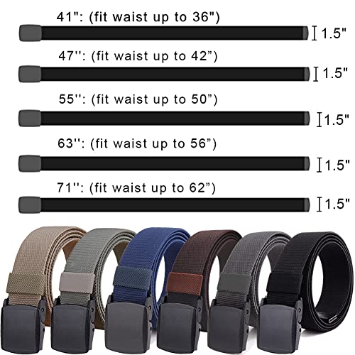 2-Pack Elastic Stretch Belt Mens No Metal Nylon Tactical Hiking Belt | 1.5" Wide All Size Easy to Adjust TSA Safe Lightweight Sturdy Plastic Buckle Belt Flexible Webbing - color: Blackbrown, size: Fit up to 56"