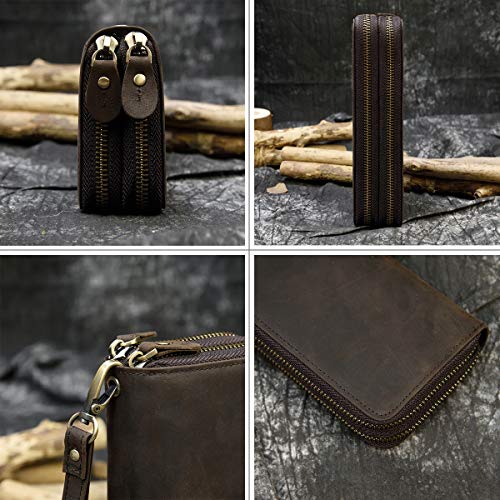 Genuine Leather Long Wallet for Men, Large Capacity Purse Clutch Bag Handbag Checkbook Cash Credit Cards Phone Holder | Large Capacity - color: 1008-Dark Brown