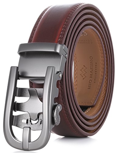 Marino Men’s Genuine Leather Ratchet Dress Belt With Automatic Buckle, Enclosed in an Elegant Gift Box - color: Vaulted Classic - Mahogany, size: Adjustable from 28" to 44" Waist