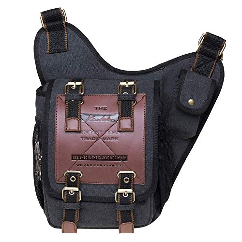 Mens Vintage Canvas Shoulder Messenger Bag Chest Leather Patchwork Messenger Bag - color: Black02