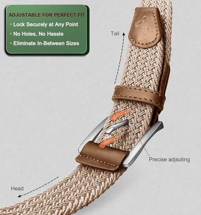 BULLIANT Woven Braided Stretch Web Belt 2Pack for Men 1 3/8"-Gift Boxed - color: 2pack-black/Beige1286, size: 30"-34"Waist Adjustable