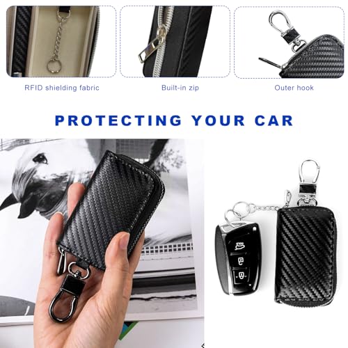 Faraday Bag for Car Keys, Carbon Fiber Car Rfid Signal Blocking Bags Key Protector Tool Anti-theft Fob Case for Storage, Faraday Key Fob Holder Protector Portable Signal Blocker with Zipper