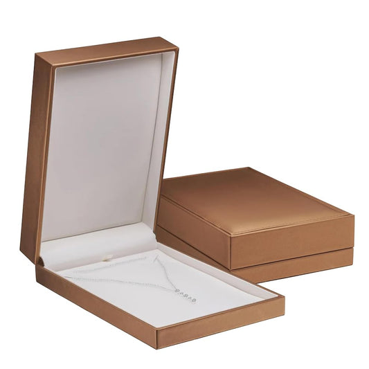 Exquisite Leather Jewelry Box for Men & Women - Large Necklace Box with Leather Interior - Ideal for Large Necklace Holder - Necklace Gift Box Adorn with Stitching & Matching Outer Box by AllurePack - color: Bronze, size: Large Pearl/Necklace Box
