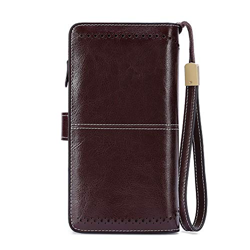 SENDEFN Womens Wallet RFID Blocking Card Holder Large Leather Wristlet - color: 1-Wax-Brown-2