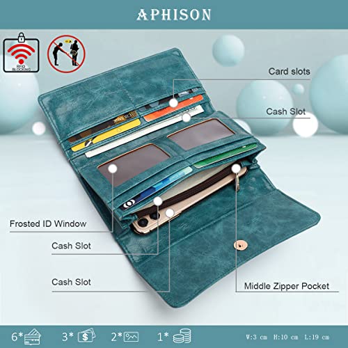 APHISON Womens Wallets RFID Blocking Leather Clutch Long Wallet for Women Card Holder Phone Organizer Ladies Travel Purse Hollow Out Sunflower Design Gift - color: A4-peacock