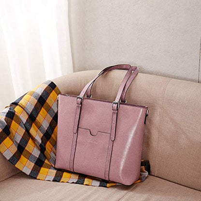 BOSTANTEN Genuine Leather Laptop Bag for Women 15.6'' Briefcase Tote Bags | Laptop Compartment, Structured, Professional, Detachable & Adjustable Shoulder Strap, Metal Feet, Work, Office, Business - color: K-pink
