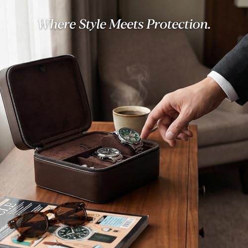 2-Slot Large Travel Watch Case for Men, Watch & Jewelry Organizer - color: Large – 2 Slot