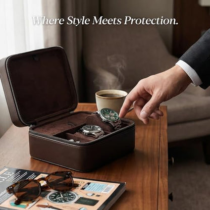 2-Slot Large Travel Watch Case for Men, Watch & Jewelry Organizer - color: Large – 2 Slot