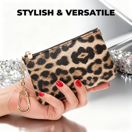 Leopard Print Coin Purse with Keychain - PU Leather Small Coin Pouch Key Pouch Small Card Holder Keychain Wallet Change Purse for Women and Men (Golden Leopard) - color: Z - Golden Leopard