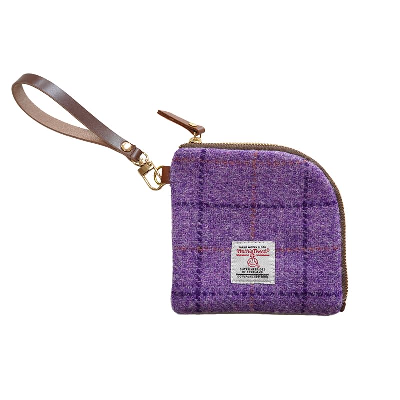 Harris Tweed Wool Coin Purse Small Money Pouch With Zipper For Women Men handmade (Purple) - color: Purple