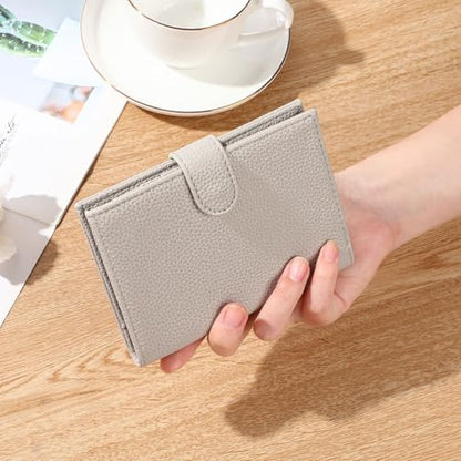 Passport Holder Wallet for Women,RFID Blocking Zippered Coins Pocket and Cash Slot Slim Compact Travel Wallet Passport Cover Case - color: Grey