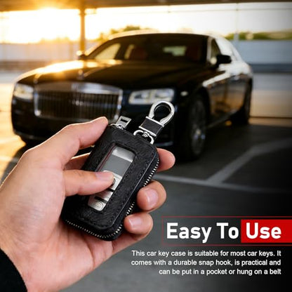 1PC Car Key Fob Case, Leather Car Key Holder for Purse, Automotive Smart Key fob Holder with Hook, for Remote Key Fob - color: Black