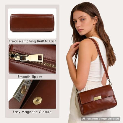 imeetu Genuine Leather Crossbody Bag, Shoulder Bag Purses for Women | 2 Detachable & Adjustable Shoulder Straps for 3 Styles, Soft 7 Pockets Spacious Handbag, Daily, Travel, Gifts - color: Brown