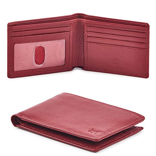 Real Leather Mens Bifold Wallet RFID Blocking Slim Minimalist Front Pocket - Thin & Stylish with ID Window in Gift Box (Nappa, Red) - color: Red Nappa