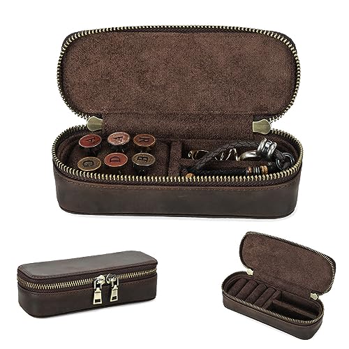 CONTACTS Crazy Horse Leather Cufflink Box for Men Travel Jewelry Storage Case Small Jewelry Organizer Padded Tray for Cufflinks Rings Earrings Studs - size: Rectangular