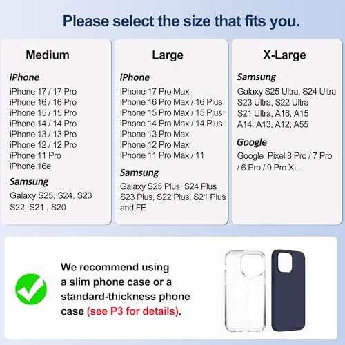 Leather Cell Phone Holster with Belt Clip Strong Magnetic Closure for iPhone Pro Max, Plus 17 16 15 14 13 12 16e, Samsung Galaxy Plus, FE S25 S24 S23 S22 S21, L-Black - color: Black, size: L