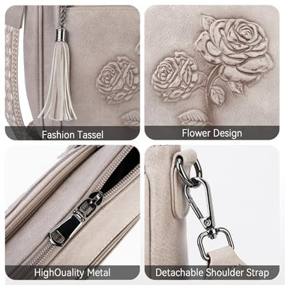Medium Crossbody Bags for Women,Vegan Leather Hobo Purses Embossed | Women's Shoulder Handbags with Adjustable Boho Strap for Daily Travel Lightweight Cross body Purses with Multi Pockets - color: 05-gray
