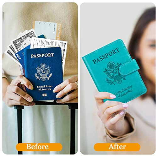 TIGARI Passport Holder for Travel Women Men, PU Leather Waterproof RFID Wallet Cover Case Sleeve, Valentines Day Gifts, Vacation Plane Cruise Travel Document Organizer Essentials - color: B-Teal, style: Upgraded