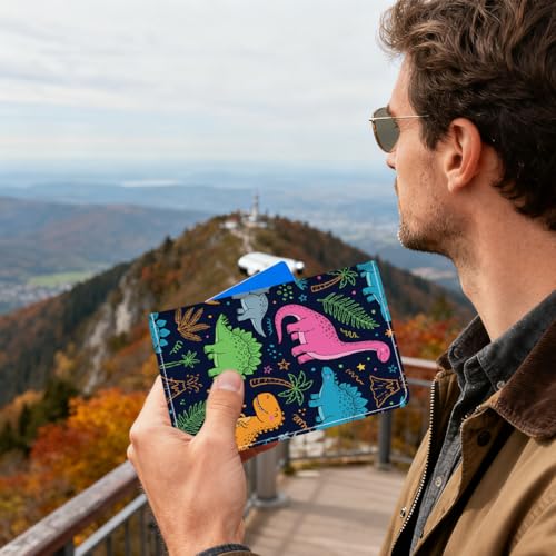 PU Leather Passport Holder Cover 5.9×4.3 Inch with Credit Card Slot Boarding Pass Slot Combo Blocking Passport Holder Wallet Cover Case for Travel Boarding Essentials(Cartoon Dinosaur) - color: Cartoon Dinosaur