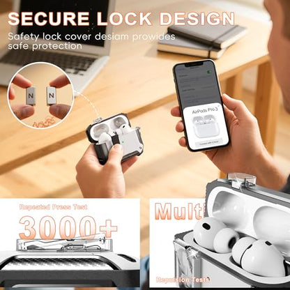 for AirPods Pro 3 Case with Lock Magnetic Lid MagSafe, White | Compatible Apple AirPods Pro 3, Compatible MagSafe, Protective Case with Cleaner Kit & Carabiner, Powerful Drop Protection - color: FK-White, size: Airpods Pro 3