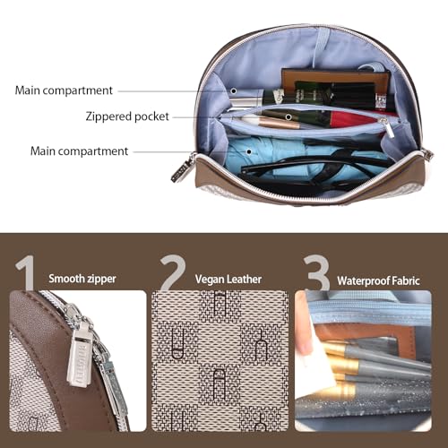 BOYATU Vegan Leather Cosmetic Bag: Refined Pattern Pouch with Built-In Tethered Pull-Out Mirror - Quick Touch-Ups Anywhere - Compact&Lightweight(023-Light Brown) - color: 023-Light Brown