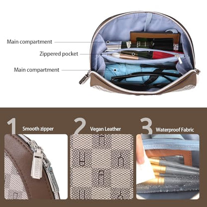 BOYATU Vegan Leather Cosmetic Bag: Refined Pattern Pouch with Built-In Tethered Pull-Out Mirror - Quick Touch-Ups Anywhere - Compact&Lightweight(023-Light Brown) - color: 023-Light Brown