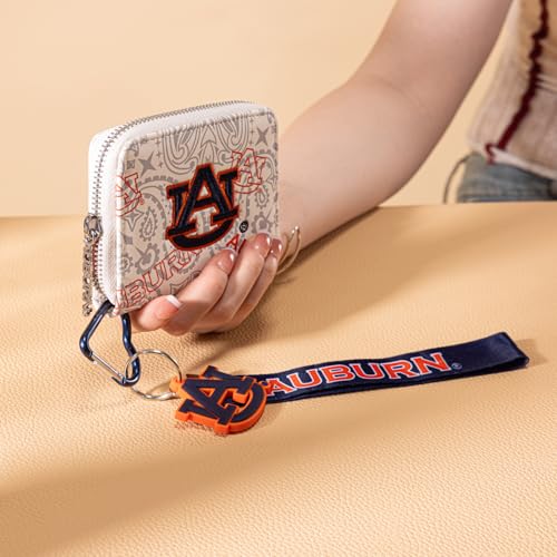 Montana West Auburn NCAA Zip Around Wallet with Lanyard - Game Day Accessory, Embroidered AU Paisley Design NC-AU012BG - color: AU-Beige
