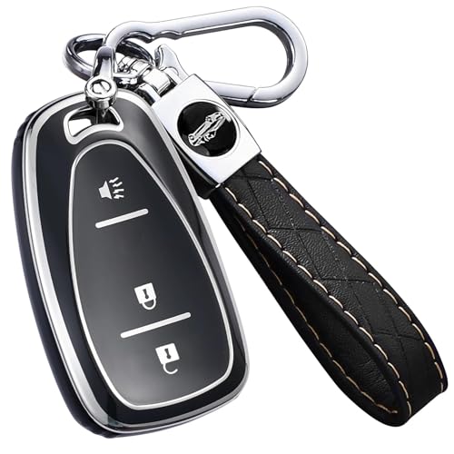 Key Fob Cover for Chevy - Premium Soft TPU Shell Full Protection Case with Keychain, Fits Equinox Malibu Traverse Cruze Blazer Camaro Trailblazer Spark Sonic Volt Bolt Trax, Black 3-Button - color: Black-silver, size: 3 Buttons