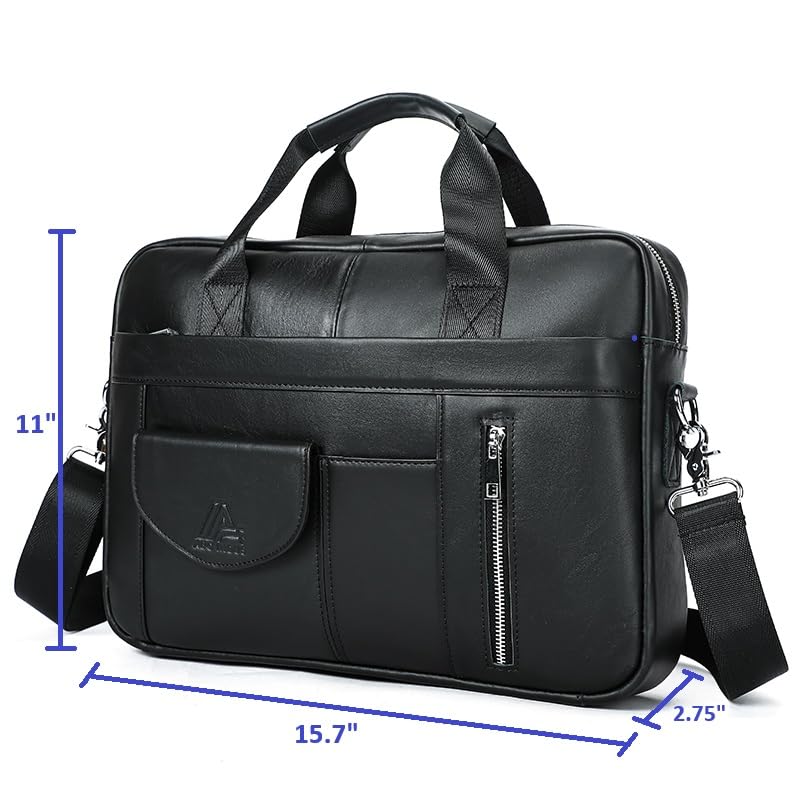 Genuine Leather Business Briefcase Laptop Handbag, Crossbody, Premium Quality, Spacious Design, Versatile Carrying Options - color: Black