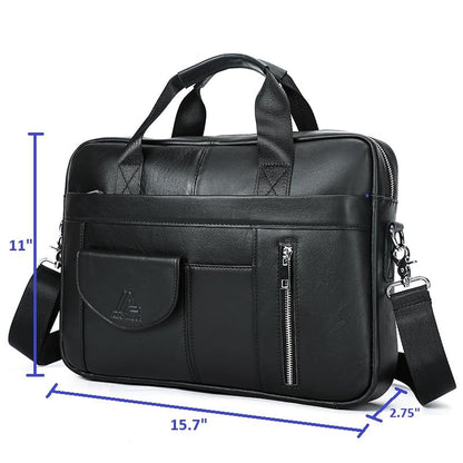 Genuine Leather Business Briefcase Laptop Handbag, Crossbody, Premium Quality, Spacious Design, Versatile Carrying Options - color: Black