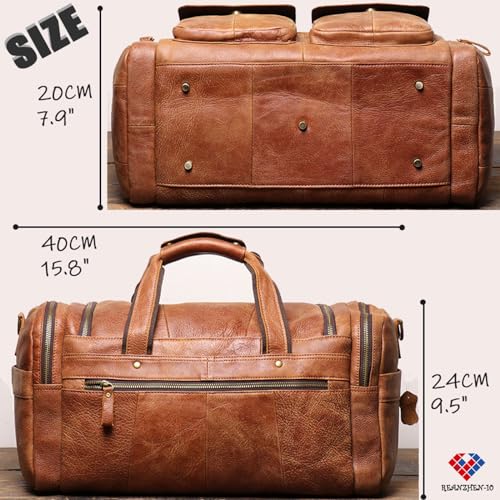 Full CowhideLeather Large duffel bags for men holdall leather travel bag overnight gym sports weekend bag (black) - color: black