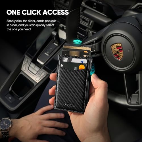 VULKIT Men's Wallet RFID Blocking Slim Minimalist Wallet Holds 9-11 Cards | Pop-Up Mechanism Card Holder, Minimalist Gift for Men, Gift Box Packaged - color: Carbon Fiber Black