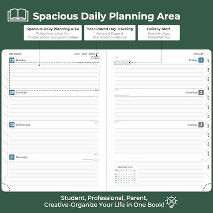 Weekly Monthly 2026-2027 Planner (July 26-Dec 27),8.5"x6.5" | 18 Months Agenda Plan with Month Tabs & Pocket,Expenses/Note Pages, Academic Calendar with Vegan Leather Cover,Green - color: Green, size: Medium-8.5" x 6.5"