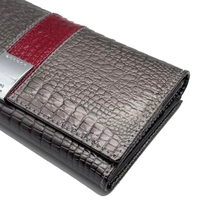 Women's Long Leather Wallet, Grayish | Credit Card Holder, Casual, Fashion Clutch, Purse - color: grayish