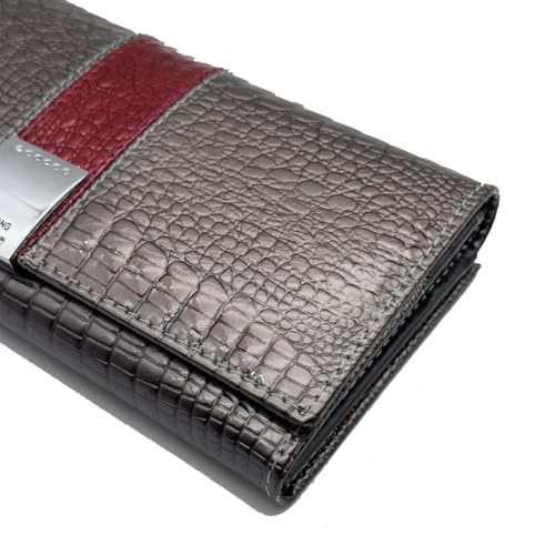 Women's Long Leather Wallet, Grayish | Credit Card Holder, Casual, Fashion Clutch, Purse - color: grayish