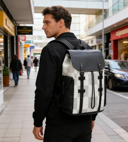 Luxury Anti Theft Laptop Backpack for Men, Waterproof Travel Bag | Laptop-ready business layout, anti-theft design and waterproof claim support office commute, travel and campus use - color: B-white
