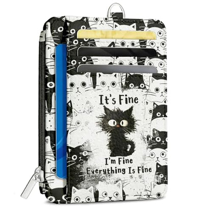 Cute Cat Slim Wallet for Women - RFID Blocking Credit Card Holder, PU Leather Wallet with ID Window & Zipper Coin Pocket, Thin Travel Front Pocket Card Case Ladies Gifts - color: Cat1
