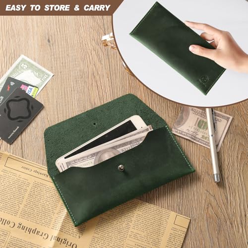 Ringsun Leather Money Cash Envelopes Wallet for Men, Money Bag Pouch Reusable Budget Envelope Wallet, Retro Clutch Wallet, Green - color: Green