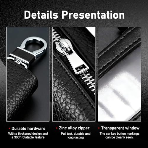 1PC Car Key Fob Case, Leather Car Key Holder for Purse, Automotive Smart Key fob Holder with Hook, for Remote Key Fob - color: Black