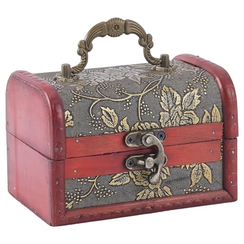 Mini Vintage Wooden Jewelry Stroage Box Retro Pirate Treasure Chest Keepsake Cases Small European Decorative PU Leather Treasure Box with Handle for Jewelry Pearl Trinkets Birthday Gifts - color: Colorful 6