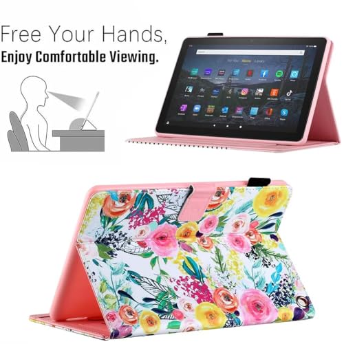 Case for Kindle Fire HD 10 & Fire HD 10 Plus 13th/11th Generation 2023 2021 | Synthetic Leather Flip Folio Stand Cover with Auto Wake/Sleep for Kindle Fire HD 10 & Fire HD 10 Plus, Rose Flower - color: A1 Rose Flower