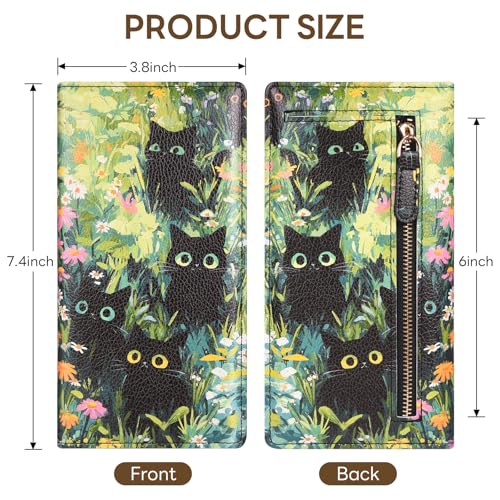 Womens Wallet, Extra Slim RFID Wallets, Lawn Cat | Leather Bifold Clutch Billfold Purse, with 11 Card Slots & ID Window, Cute Credit Card Holder Purse for Ladies Girls - color: Lawn Cat