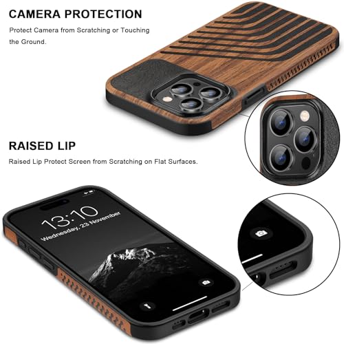TENDLIN Magnetic Case Compatible with iPhone 15 Pro Case Wood Grain with Carbon Fiber Texture Design Leather Hybrid Slim Cover (Compatible with MagSafe) Hairline - color: Magnetic Hairline, size: iPhone 15 Pro