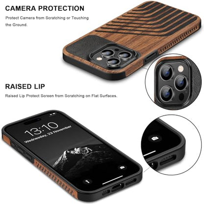 TENDLIN Magnetic Case Compatible with iPhone 15 Pro Case Wood Grain with Carbon Fiber Texture Design Leather Hybrid Slim Cover (Compatible with MagSafe) Hairline - color: Magnetic Hairline, size: iPhone 15 Pro