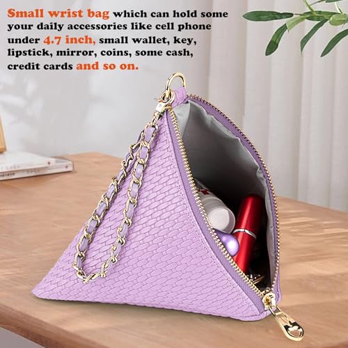 Artificial Leather Triangle Wristlet Clutch Purse Handbag - Pyramid Evening Cocktail Pouch Wallet Strap & Tassel Charm - color: New Purple