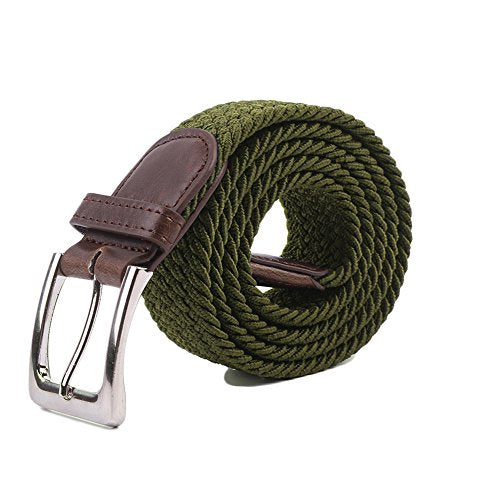 Gelante Canvas Elastic Fabric Woven Stretch Multicolored Braided Belts - color: Olive, size: Large